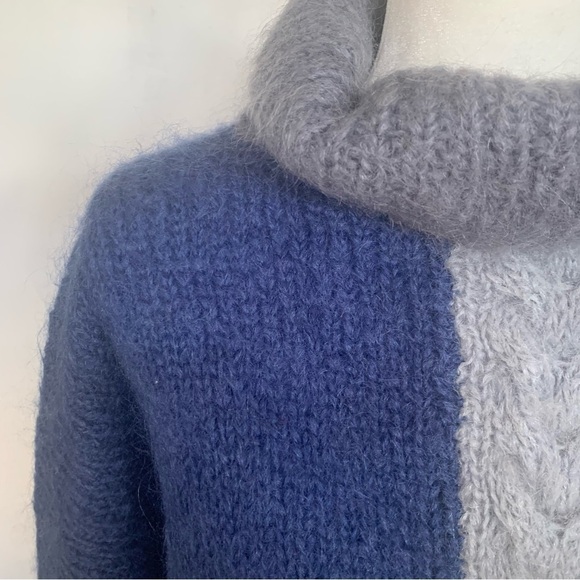 Hand Knit Style Sweater Cable Knit Pullover Turtle Neck Dolman Blues & Grey M - Picture 3 of 10